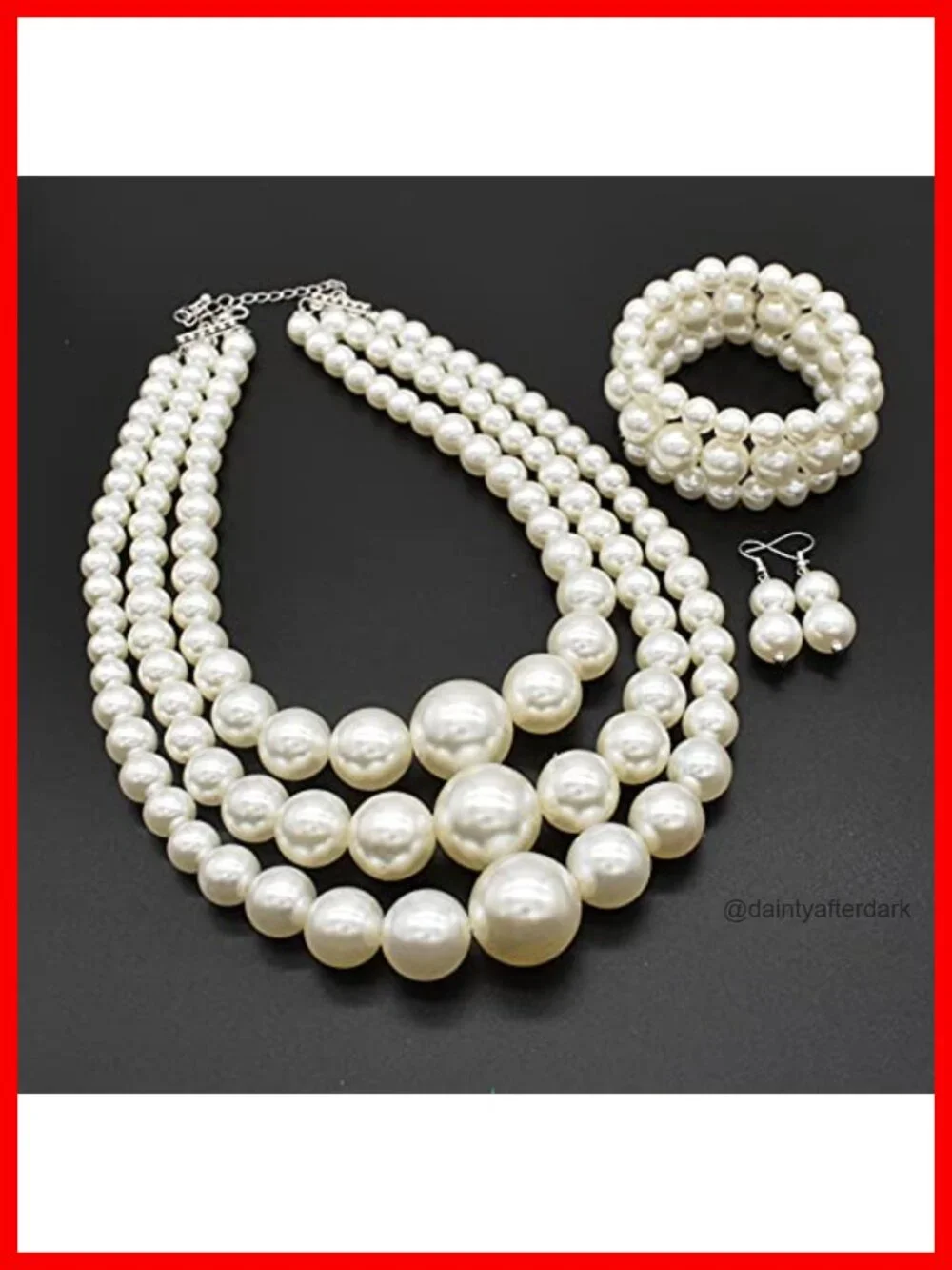 Chunky Faux Pearl Necklace and Earring Set - 1920s Gatsby Accessories
